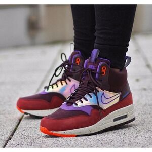 Nike sz 8.5 Women Air Max 1 Mid Sneaker Boot Deep Burgundy Iridescent Streetwear